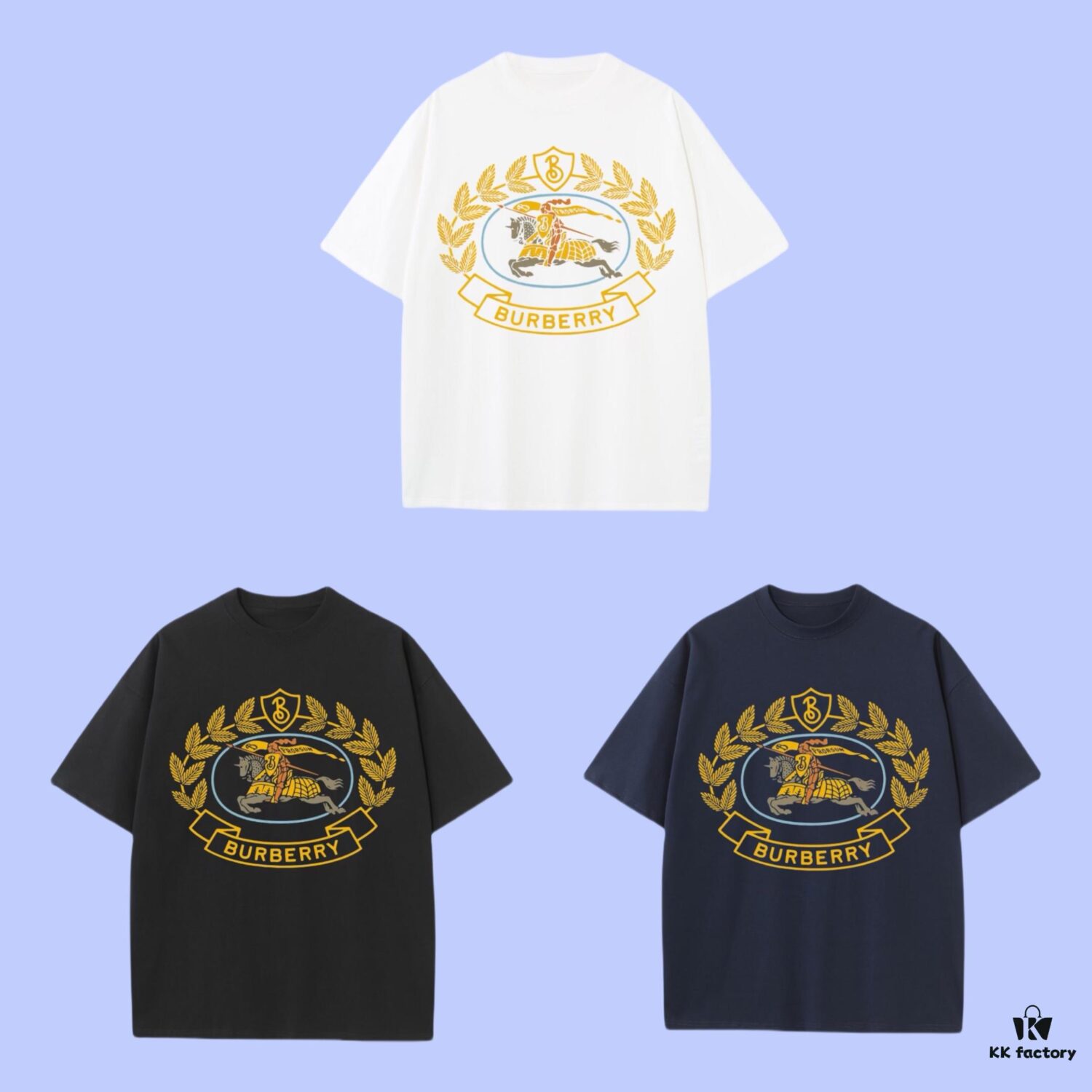 Burberry 2025 Fall Spring/Summer Collection Wheat Ear and Warhorse Short Sleeve T-Shirt - Premium Quality, Custom-Woven 270G 32-Thread Double-Yarn Pure Cotton Fabric, Relaxed Fit Unisex Design