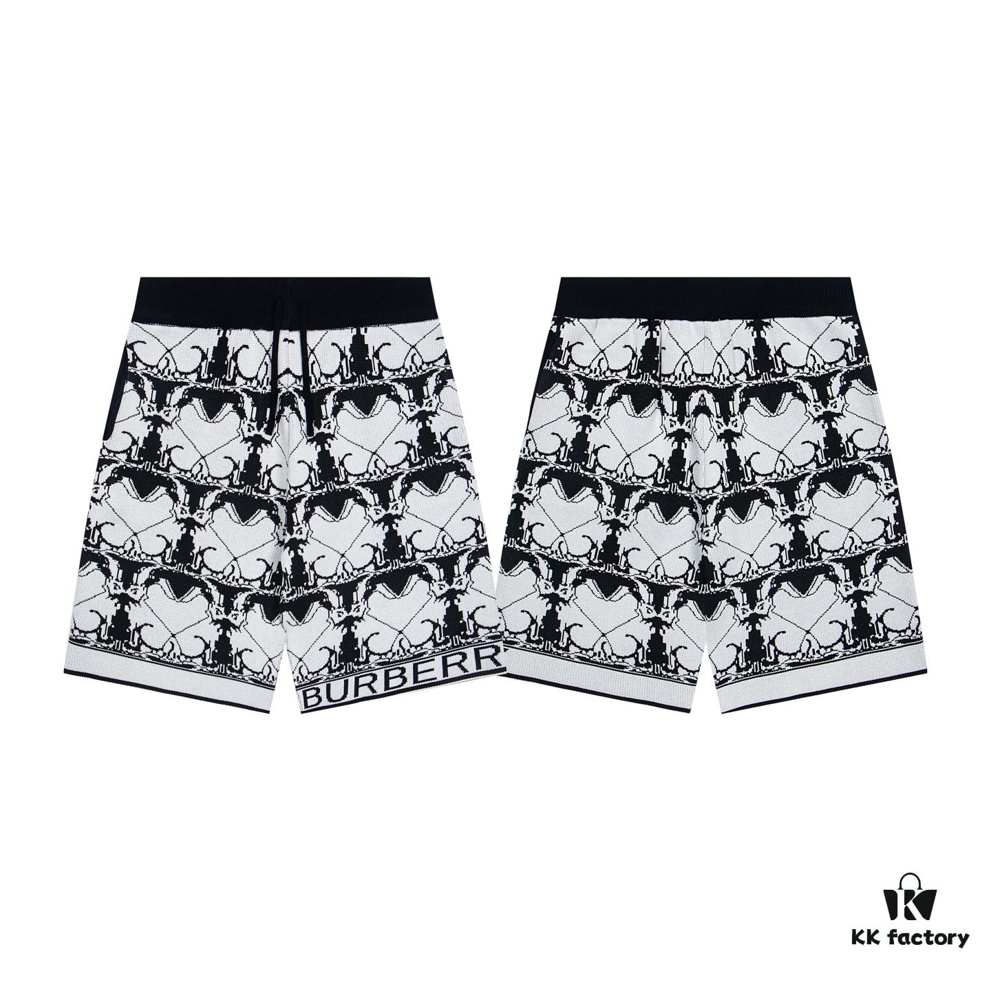 New BURBERRY Barbour Full-Print Knit Shorts, 2023SS Collection, Custom Waffle-Knit Fabric, Jacquard Knit Design, Striped Pattern, Premium Hardware Drawstring, Fashionable and Comfortable Fit