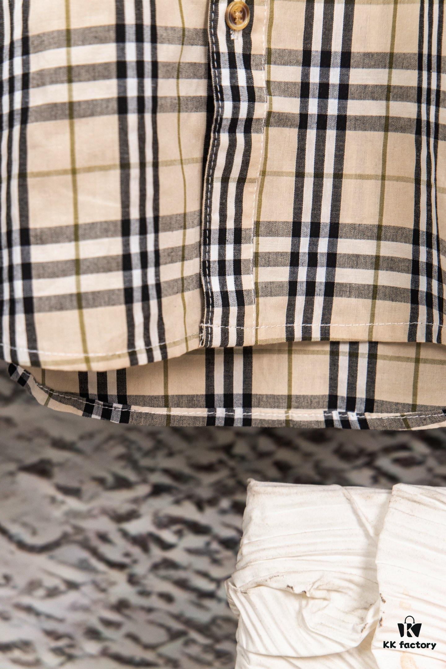 Burberry Letter Plaid Cotton Poplin Shirt, 100% Pure Cotton, Original Quality, Custom Buttons, Chest Patch Pocket, Terry Cloth Appliqué on Sleeves, All-Over Pattern Matching, Unisex Design