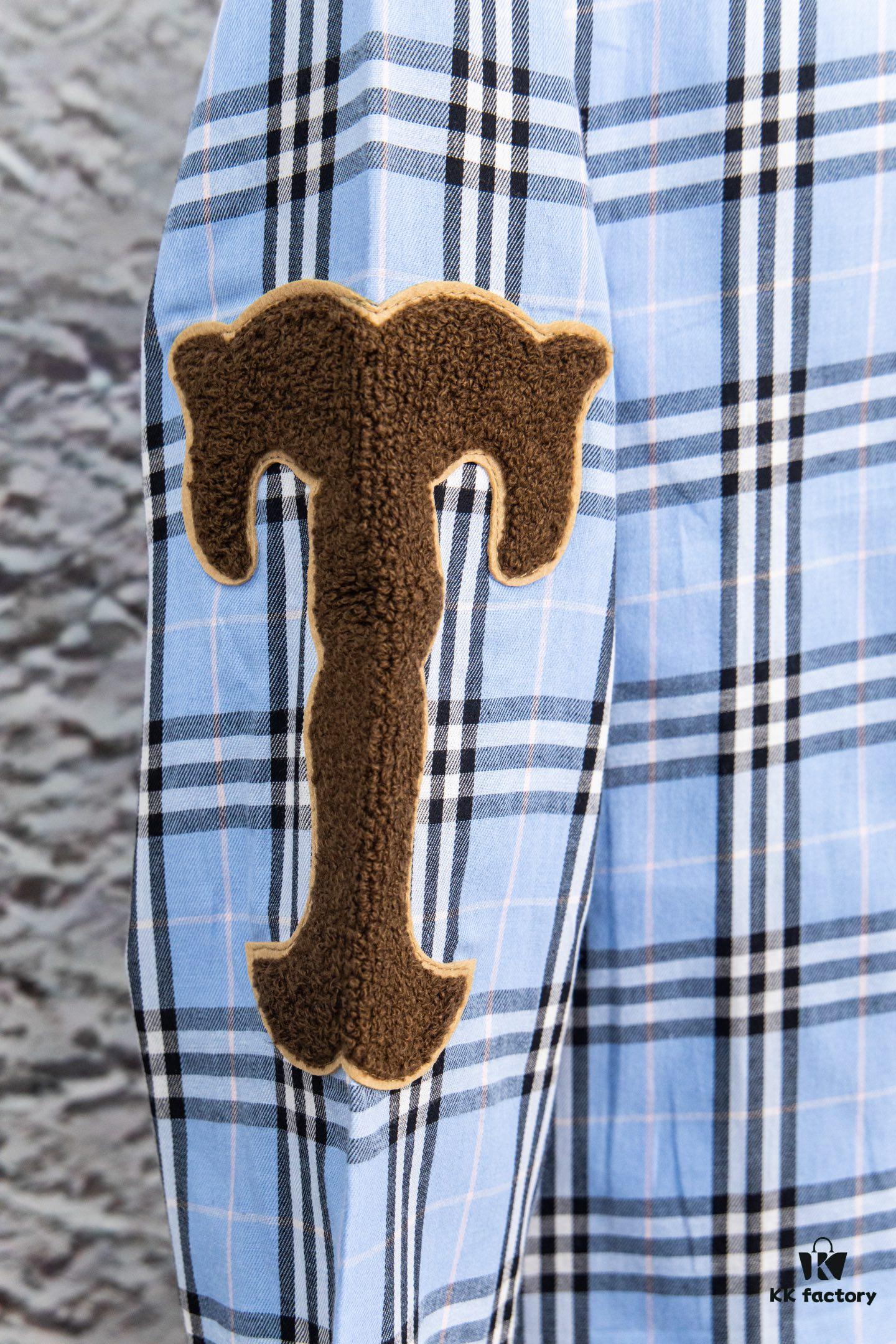 Burberry Letter Plaid Cotton Poplin Shirt, 100% Pure Cotton, Original Quality, Chest Patch Pocket, Toweling Fabric Appliqué on Sleeves, All-Over Pattern Matching, Unisex Design