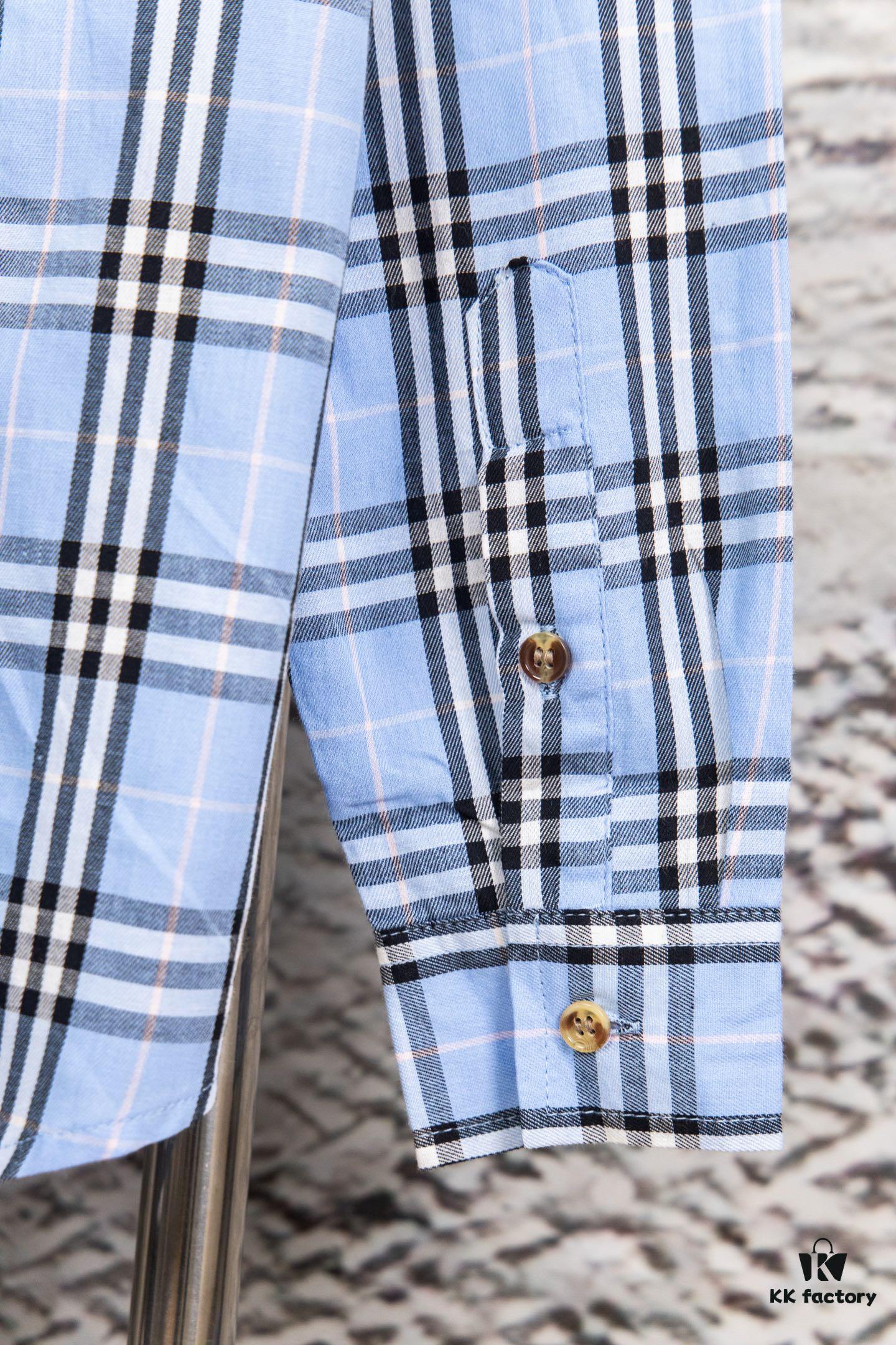 Burberry Letter Plaid Cotton Poplin Shirt, 100% Pure Cotton, Original Quality, Chest Patch Pocket, Toweling Fabric Appliqué on Sleeves, All-Over Pattern Matching, Unisex Design