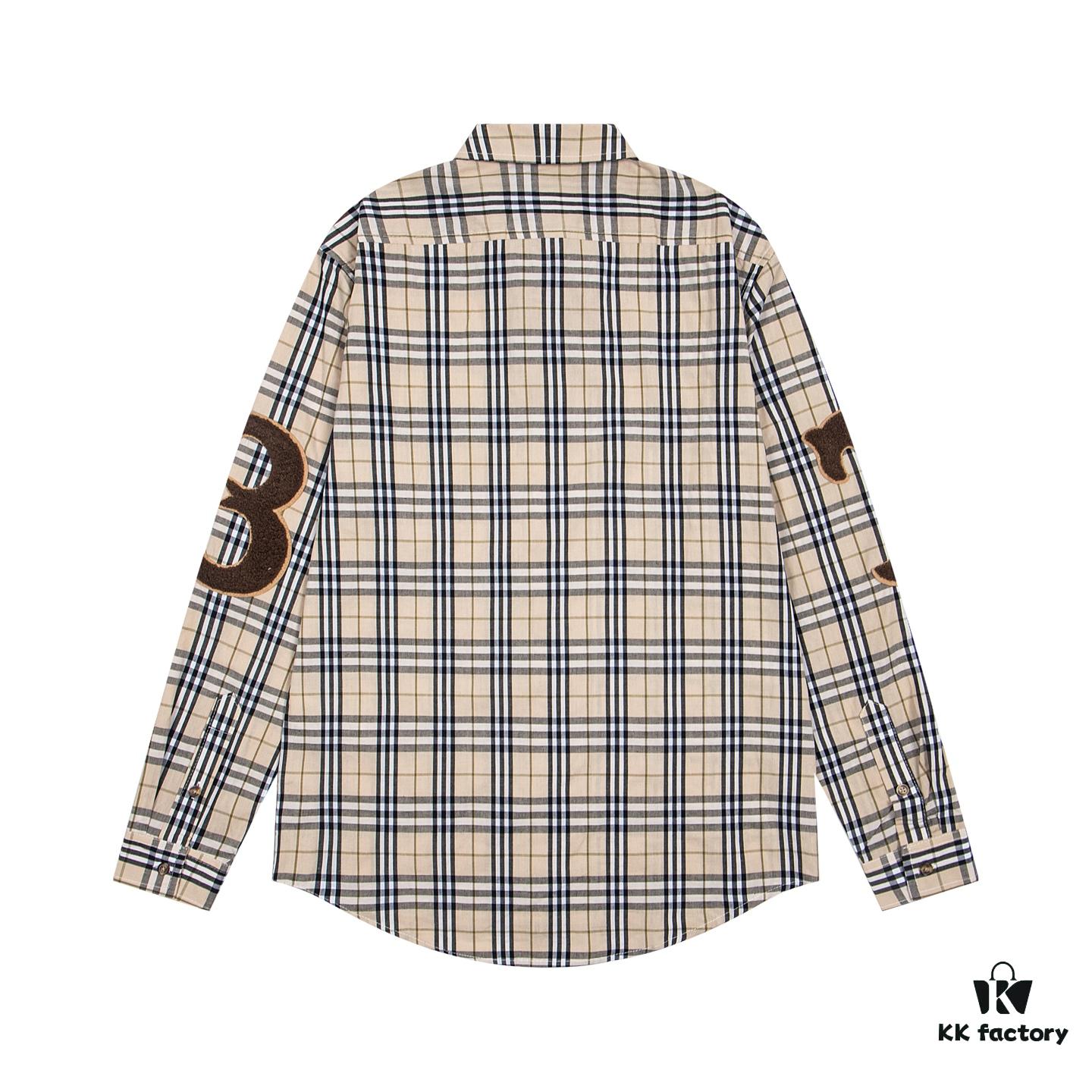 Burberry Letter Plaid Cotton Poplin Shirt, 100% Pure Cotton, Original Quality, Custom Buttons, Chest Patch Pocket, Toweling Fabric Appliqué on Sleeves, All-Over Pattern Matching, Unisex Design