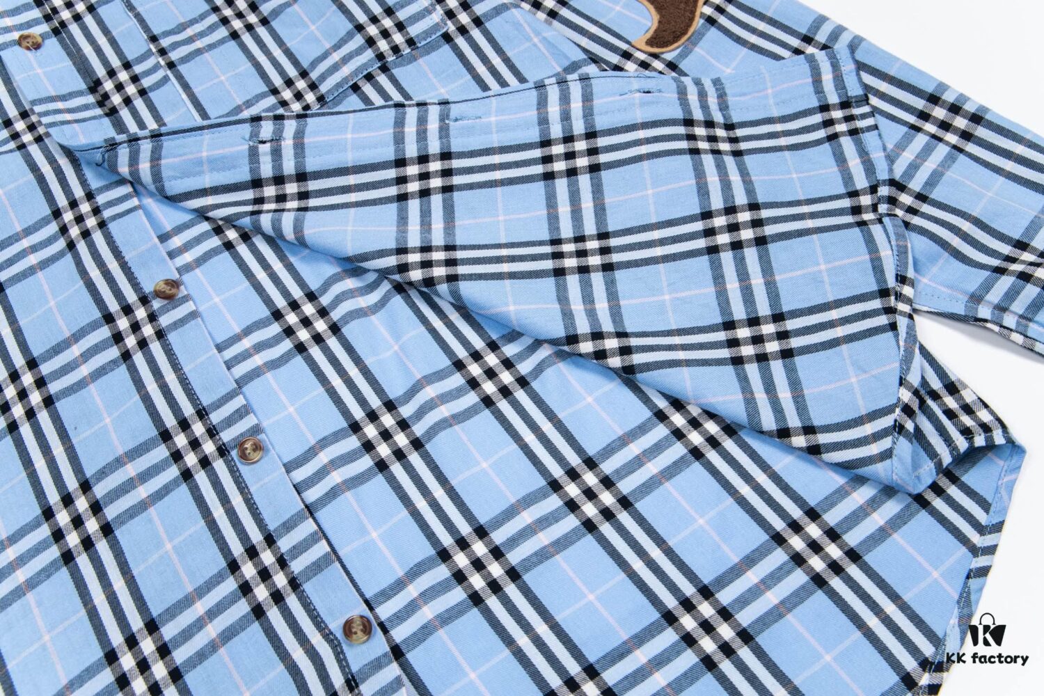 Burberry Letter Plaid Cotton Poplin Shirt, Original 100% Cotton, Premium Quality with Custom Buttons, Patch Pocket, and Toweling Fabric Appliqué on Sleeves