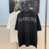 BALENCIAGA 2025SS New Arrival Letter Tape Print Distressed Washed Hole Unisex Cotton Loose Short Sleeve T-Shirt