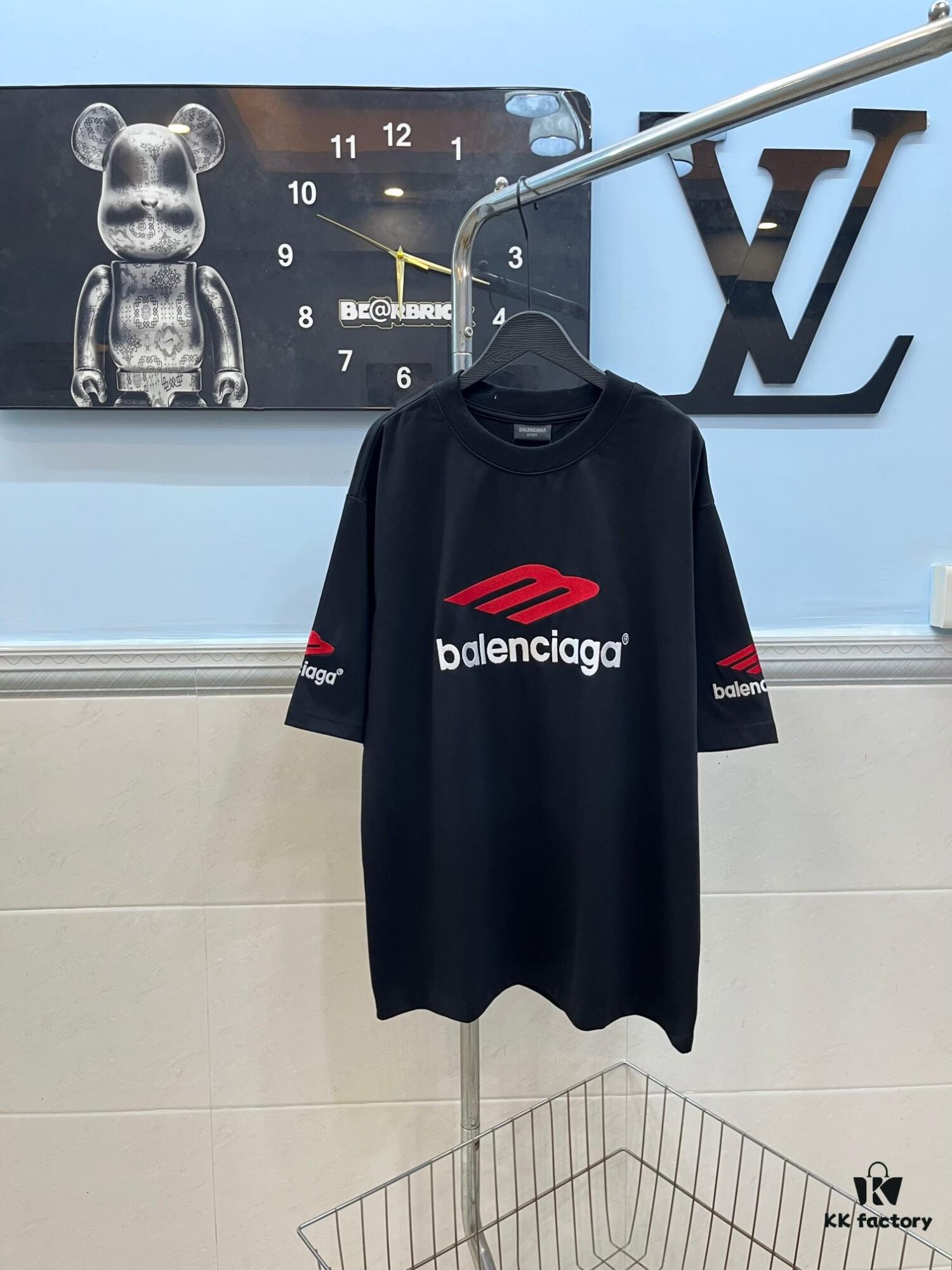 BALENCIAGA Logo Embroidered Heavy Washed Short Sleeve T-Shirt in 300g Double Cotton Fabric