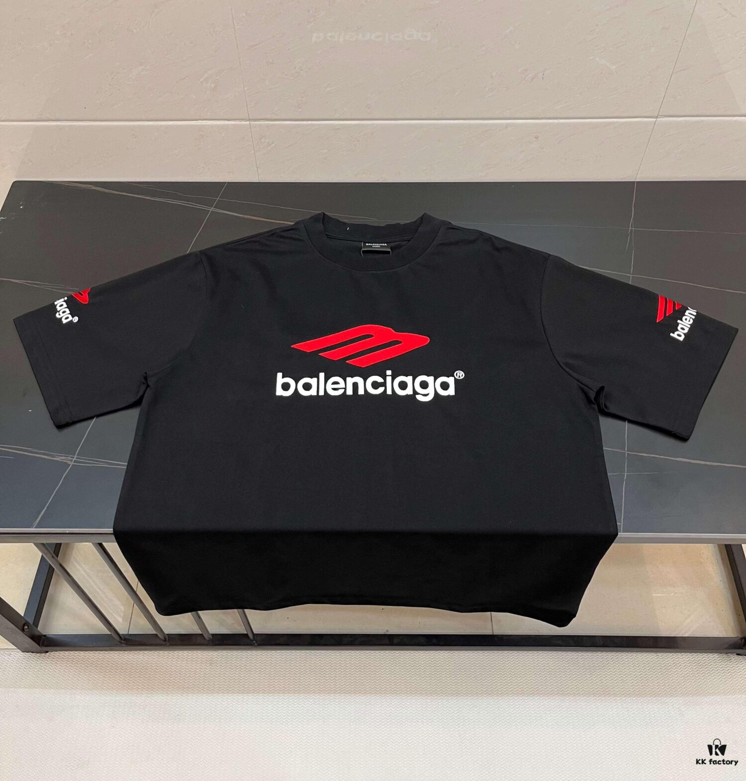 BALENCIAGA Logo Embroidered Heavy Washed Short Sleeve T-Shirt in 300g Double Cotton Fabric