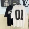 BALENCIAGA Spring/Summer 2025 Letter Embroidered '01' Number Short Sleeve T-Shirt, Made from 300g Double-Layer Pure Cotton Fabric with Exquisite Blind Embroidery and High-Definition Direct-to-Film Printing on Front and Back