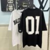 BALENCIAGA Spring/Summer 2025 Letter Embroidered '01' Number Short Sleeve T-Shirt, Made from 300g Double-Layer Pure Cotton Fabric with Exquisite Blind Embroidery and High-Definition Direct-to-Film Printing on Front and Back