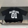 BALENCIAGA Spring/Summer 2025 Letter Embroidered '01' Number Short Sleeve T-Shirt, Made from 300g Double-Layer Pure Cotton Fabric with Exquisite Blind Embroidery and High-Definition Direct-to-Film Printing on Front and Back
