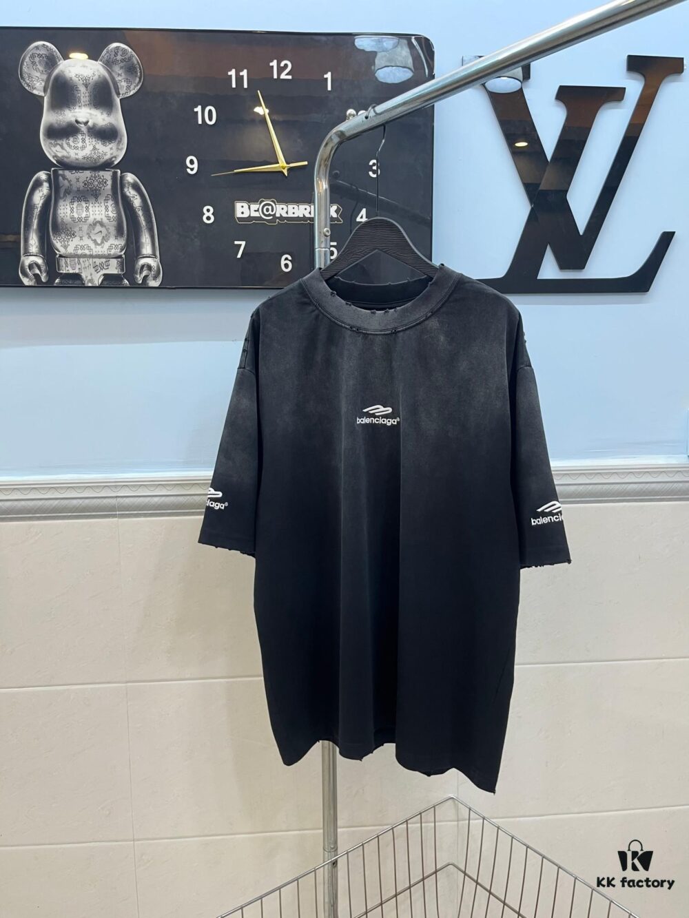 Balenciaga M Logo Embroidered Vintage Wash Short Sleeve T-Shirt