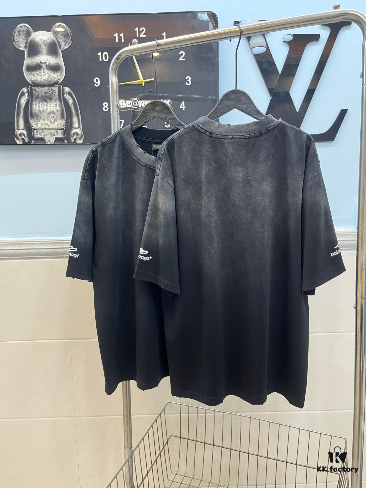 Balenciaga M Logo Embroidered Vintage Wash Short Sleeve T-Shirt