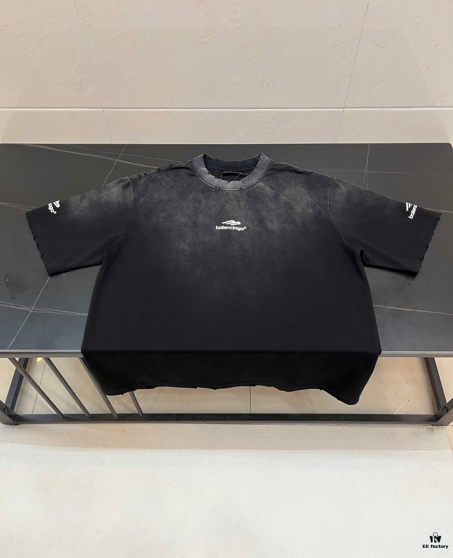 Balenciaga M Logo Embroidered Vintage Wash Short Sleeve T-Shirt