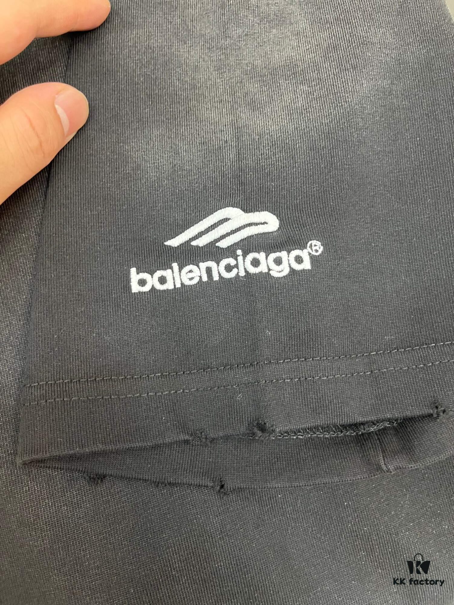 Balenciaga M Logo Embroidered Vintage Wash Short Sleeve T-Shirt