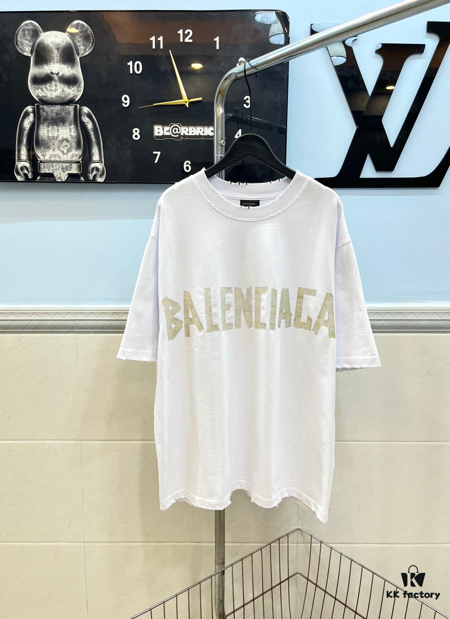 BALENCIAGA Printed Tape Short Sleeve T-Shirt, 280g Double Cotton Fabric, Realistic Tape Design with Digital and Heat Transfer Printing