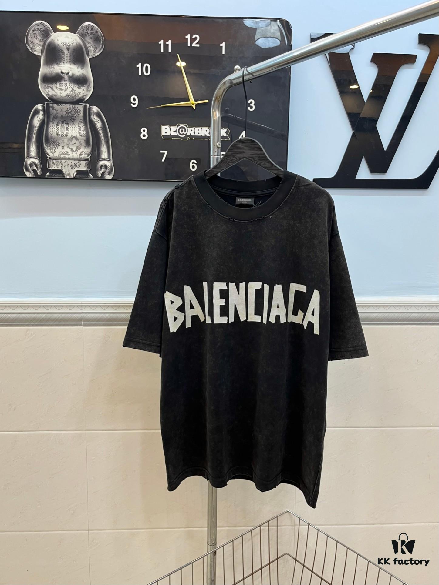 BALENCIAGA Printed Tape Short Sleeve T-Shirt, 280g Double Cotton Fabric, Realistic Tape Design with Digital and Heat Transfer Printing