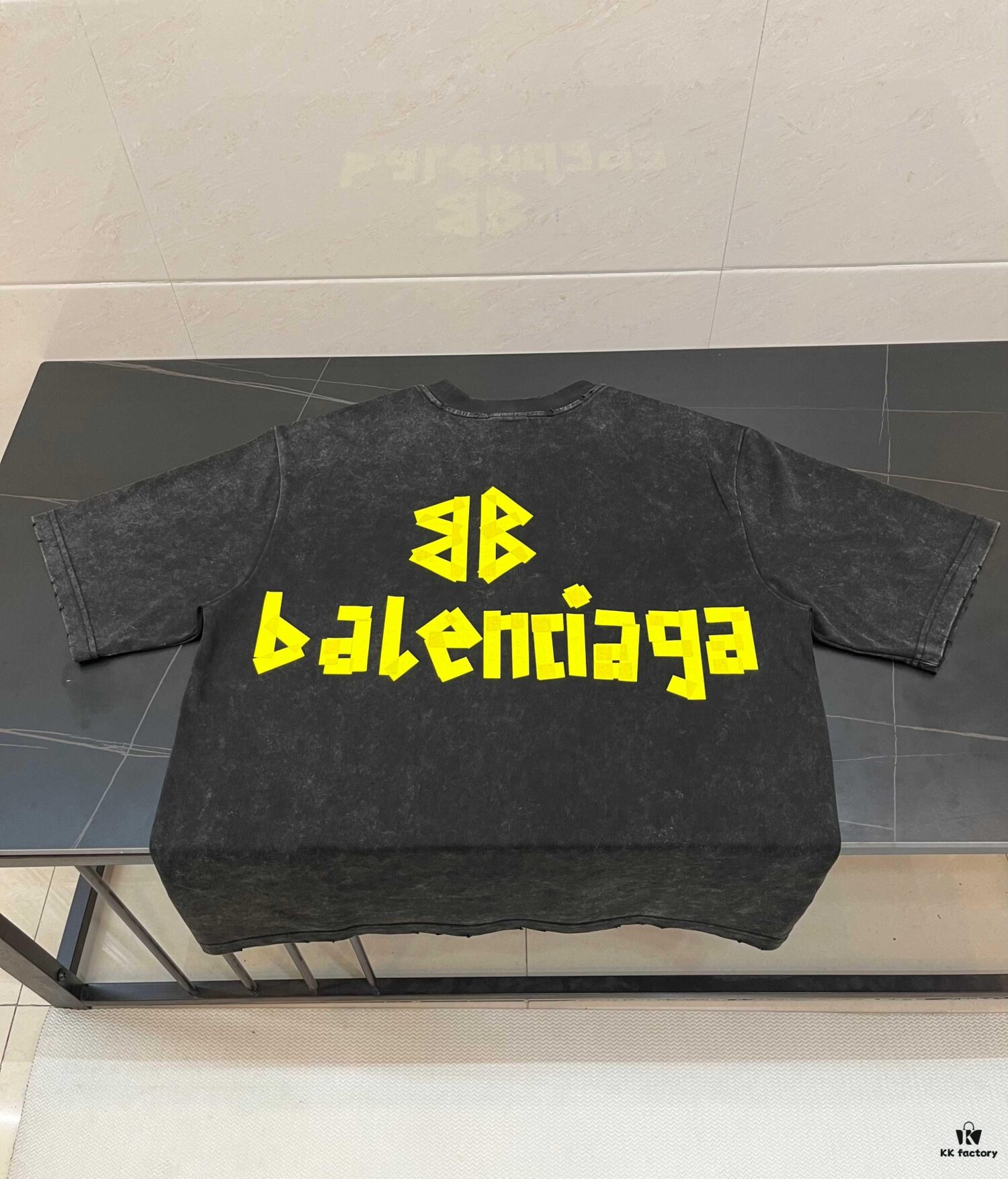 BALENCIAGA Printed Tape Short Sleeve T-Shirt, 280g Double Cotton Fabric, Realistic Tape Design with Digital and Heat Transfer Printing
