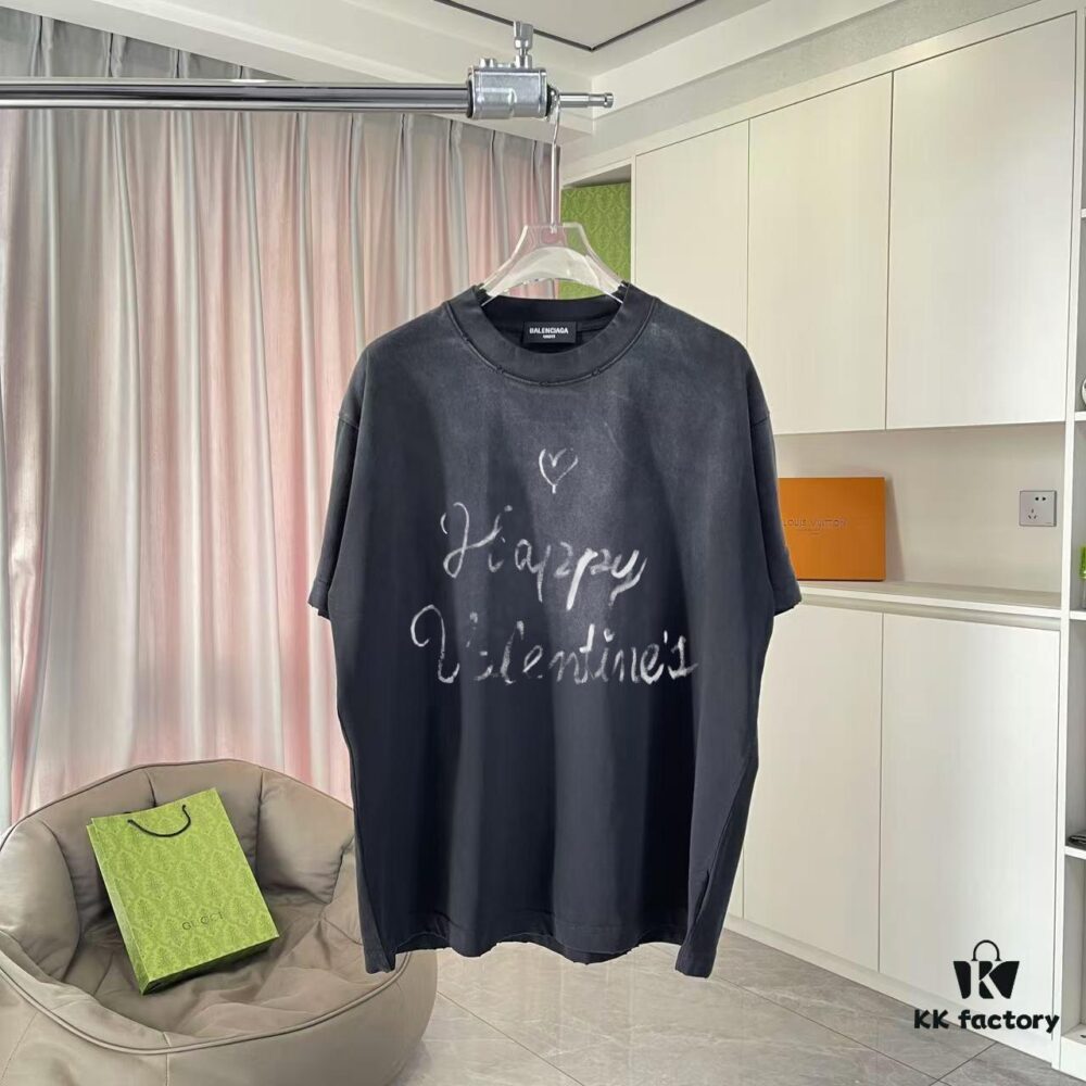 BALENCI*GA Paris 2025 Summer New Arrival Gradient Distressed Vintage Short-Sleeve T-Shirt with Custom 320g Fabric and Signature Logo Print Unisex Design