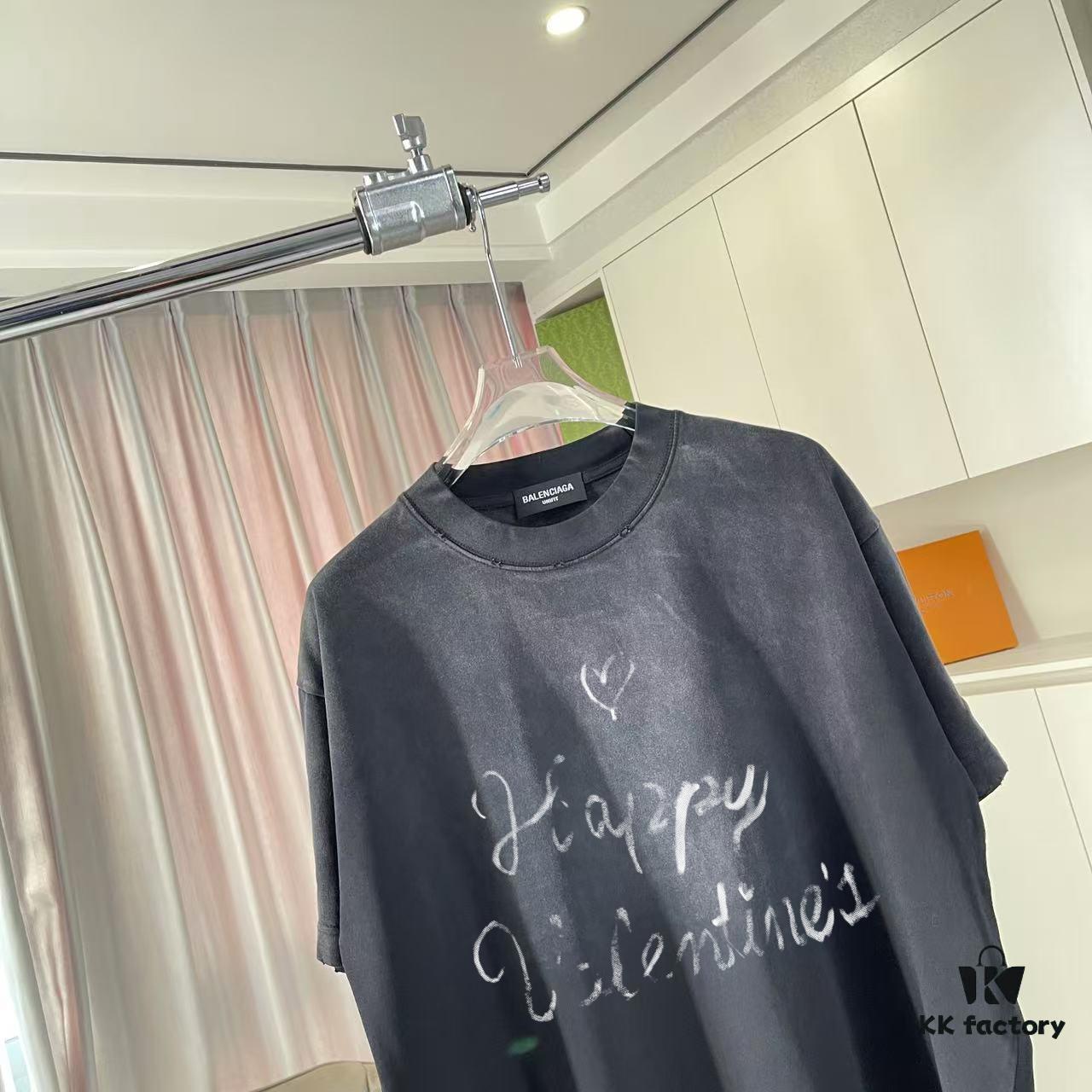 BALENCI*GA Paris 2025 Summer New Arrival Gradient Distressed Vintage Short-Sleeve T-Shirt with Custom 320g Fabric and Signature Logo Print Unisex Design