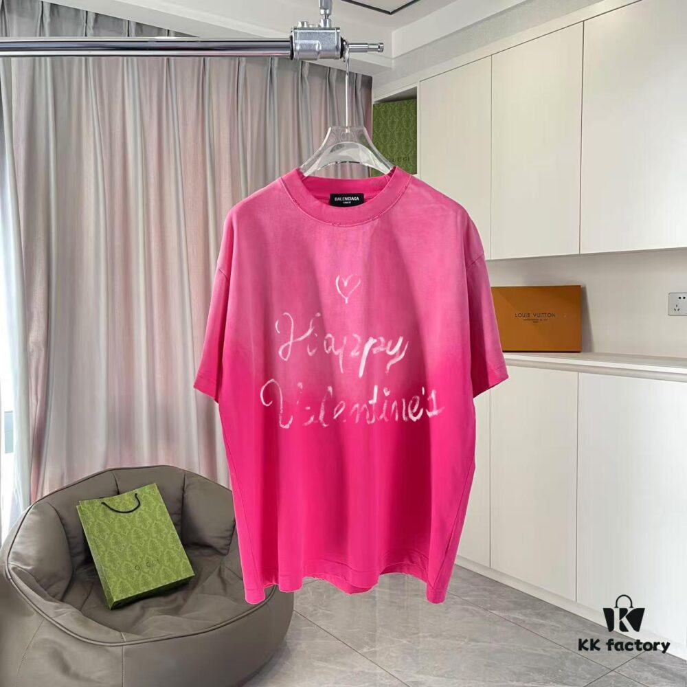 BALENCI*GA Paris 2025 Summer New Arrival Gradient Distressed Short Sleeve T-Shirt with Signature Logo Print, Custom 320g Fabric, Unisex Design