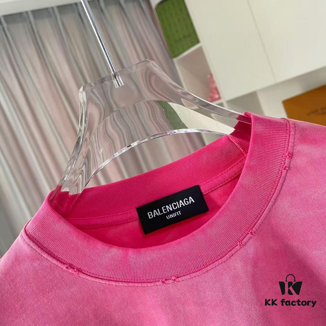 BALENCI*GA Paris 2025 Summer New Arrival Gradient Distressed Custom Fabric 320g Logo Print Short Sleeve T-Shirt Unisex