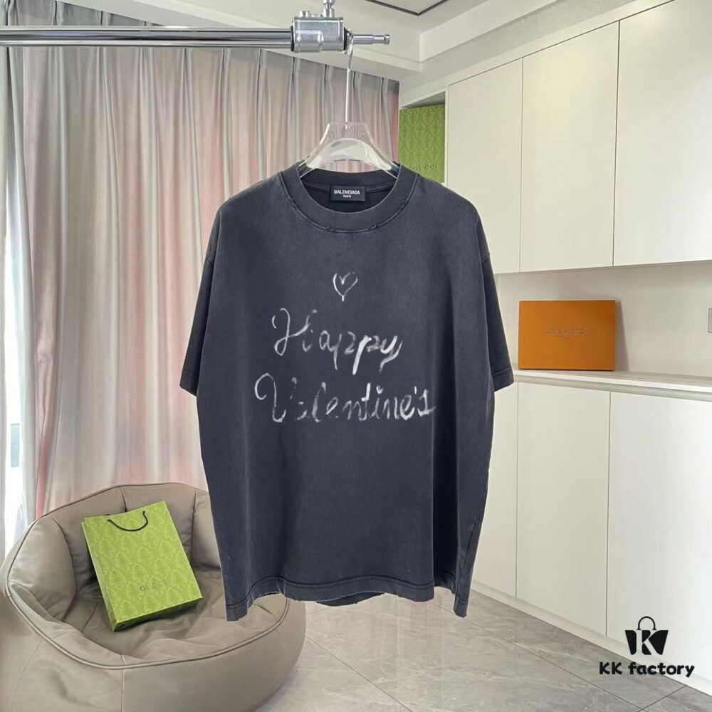 BALENCI*GA Paris 2025 Summer New Arrival Distressed Gradient Letter Logo Print Custom 320g Fabric Short Sleeve T-Shirt Unisex