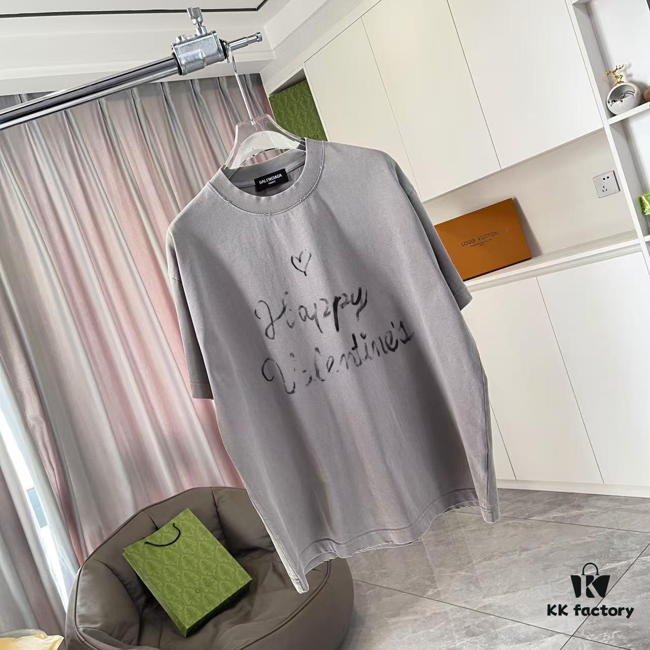 BALENCI*GA Paris 2025 Summer New Arrival Ombre Distressed Custom Fabric 320g Graphic Logo Short Sleeve T-Shirt Unisex