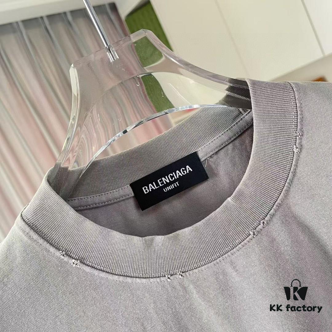 BALENCI*GA Paris 2025 Summer New Arrival Gradient Distressed Vintage Short Sleeve T-Shirt with Unique Letter Logo Print, Custom 320g Fabric Unisex Design