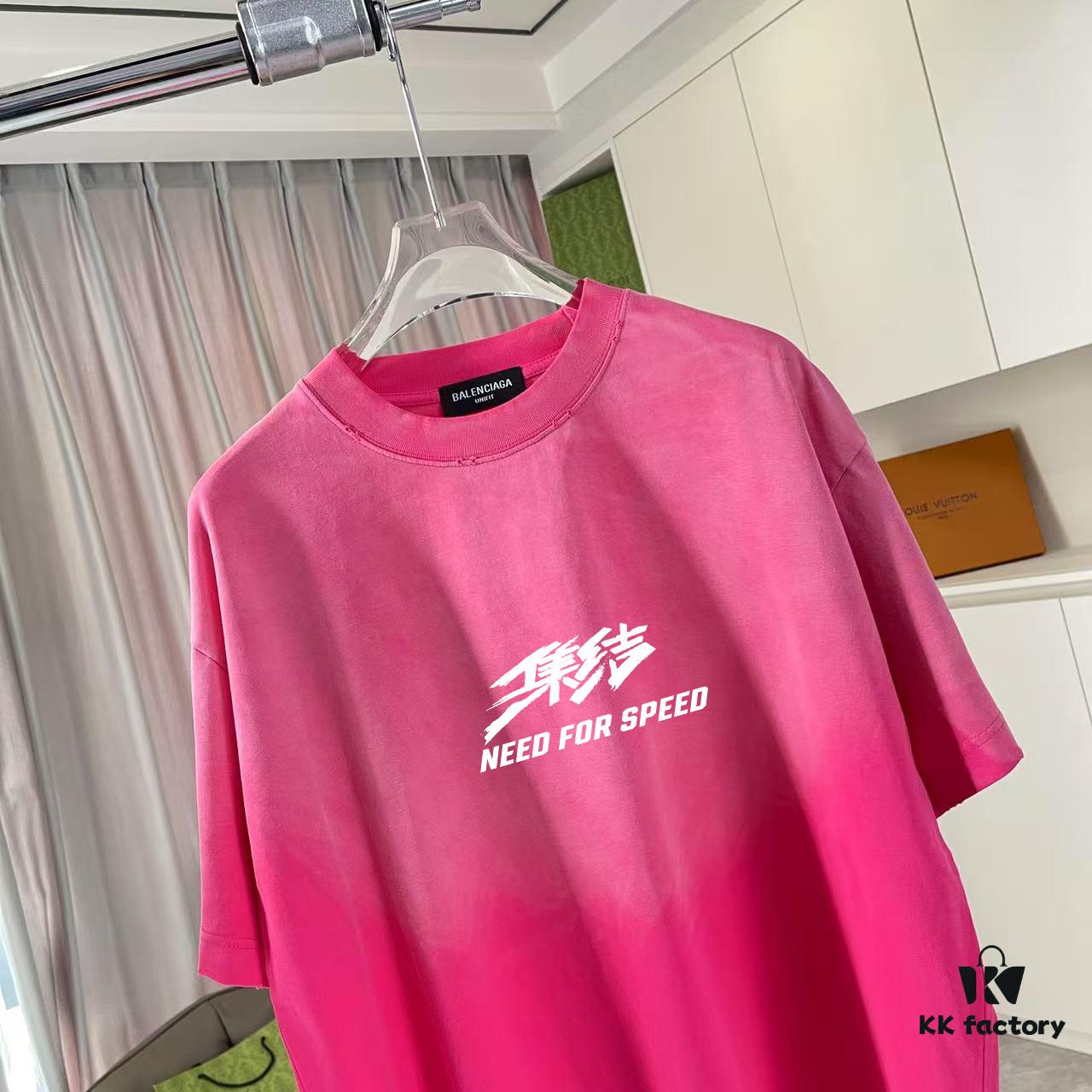 BALENCI*GA Paris 2025 Summer New Arrival Gradient Distressed Custom Fabric 320g Logo Print Short Sleeve T-Shirt Unisex