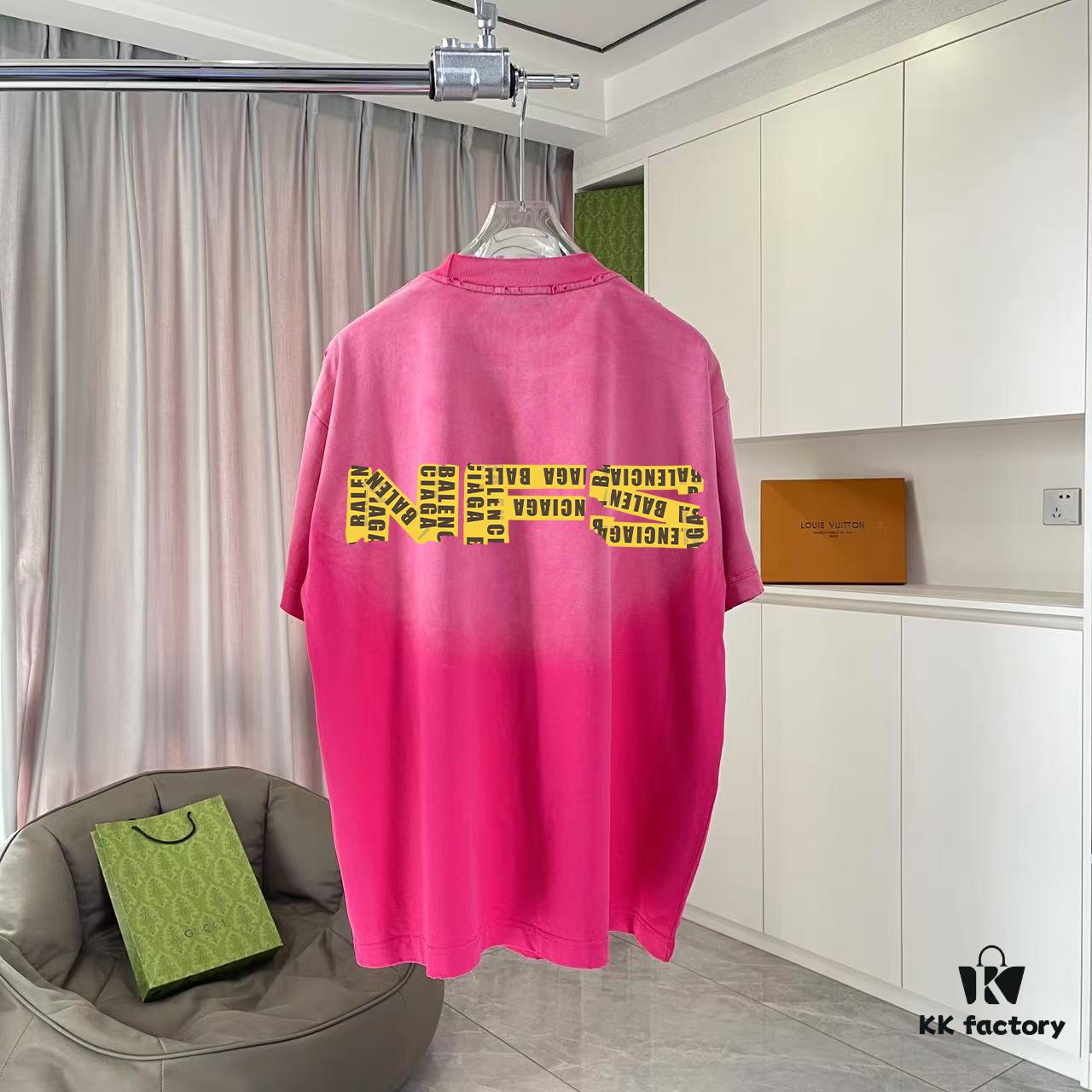 BALENCI*GA Paris 2025 Summer New Arrival Gradient Distressed Custom Fabric 320g Logo Print Short Sleeve T-Shirt Unisex