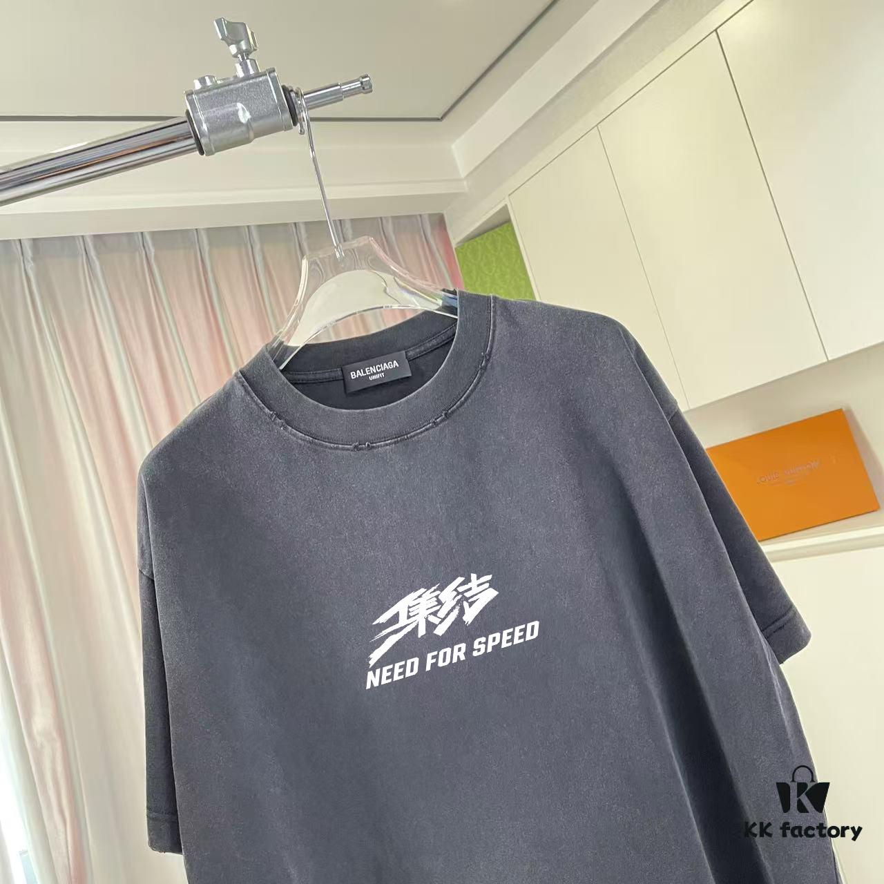 BALENCI*GA Paris 2025 Summer New Arrival Gradient Distressed Custom Fabric 320g Logo Print Short Sleeve T-Shirt Unisex