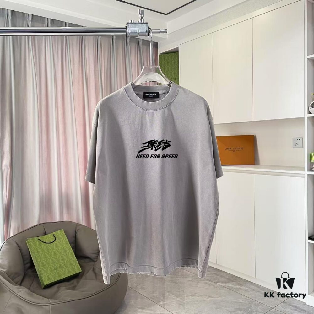 BALENCI*GA Paris 2025 Summer New Arrival Ombre Distressed Vintage Short Sleeve T-Shirt with Custom 320g Fabric Letter Logo Print Unisex