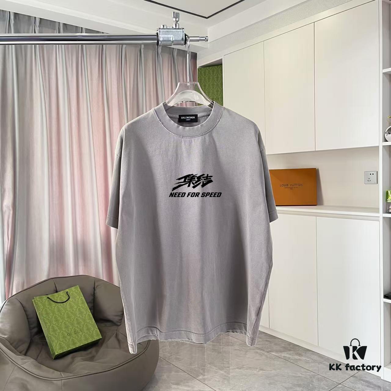 BALENCI*GA Paris 2025 Summer New Arrival Ombre Distressed Vintage Short Sleeve T-Shirt with Custom 320g Fabric Letter Logo Print Unisex