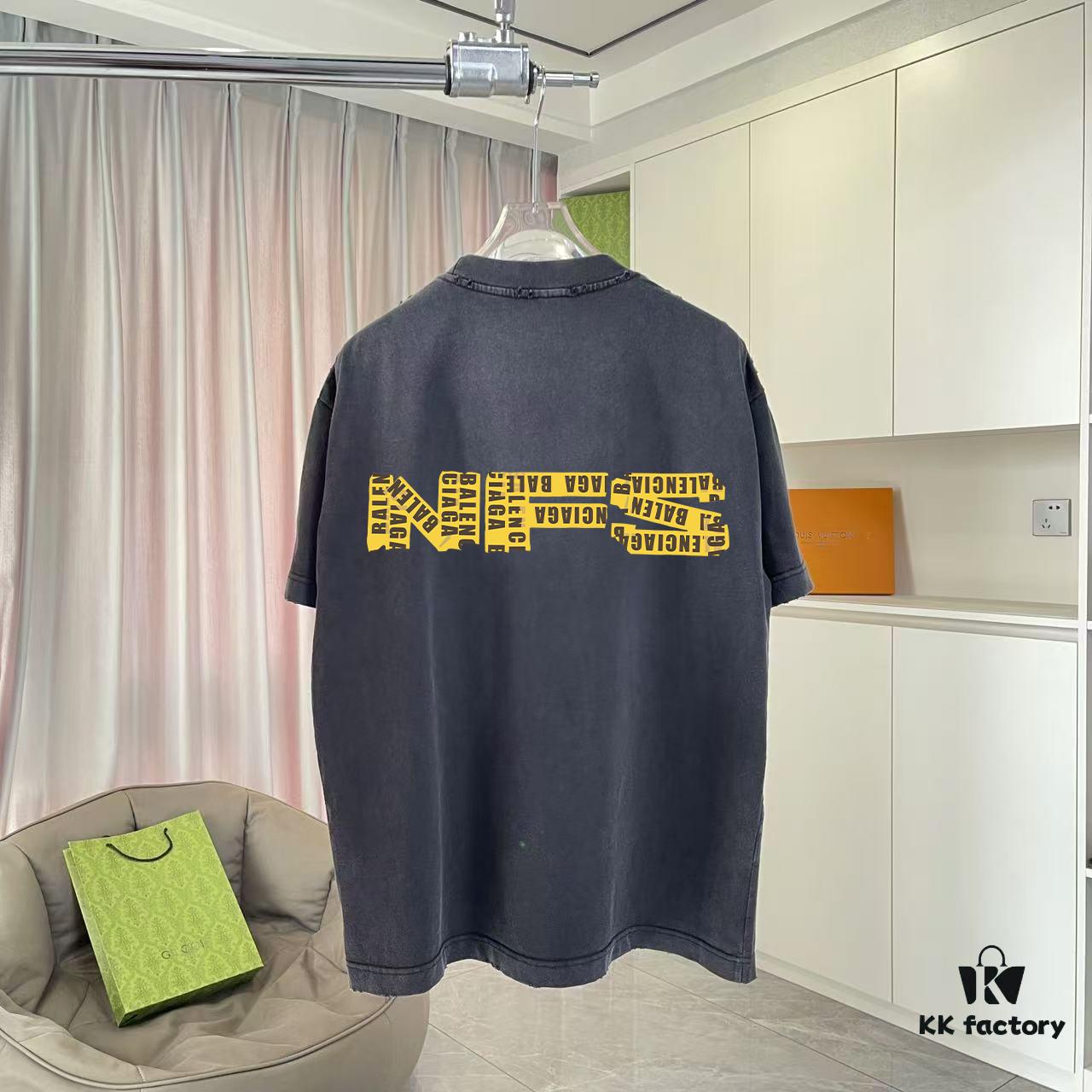 BALENCI*GA Paris 2025 Summer New Arrival Gradient Distressed Custom Fabric 320g Logo Print Short Sleeve T-Shirt Unisex