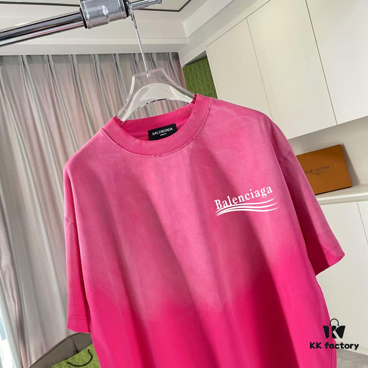 BALENCI*GA Paris 2025 Summer New Arrival Gradient Distressed Custom Fabric 320g Logo Print Short Sleeve T-Shirt Unisex