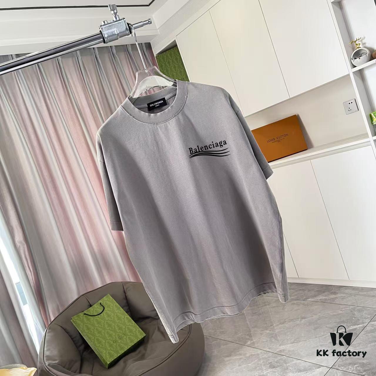 BALENCI*GA Paris 2025 Summer New Arrival Ombre Distressed Custom Fabric 320g Graphic Logo Short Sleeve T-Shirt Unisex