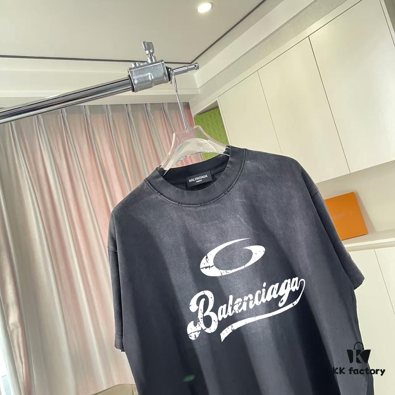 BALENCI*GA Paris 2025 Summer New Arrival Gradient Distressed Short-Sleeve T-Shirt with Signature Logo Print, Custom 320g Fabric Unisex Design