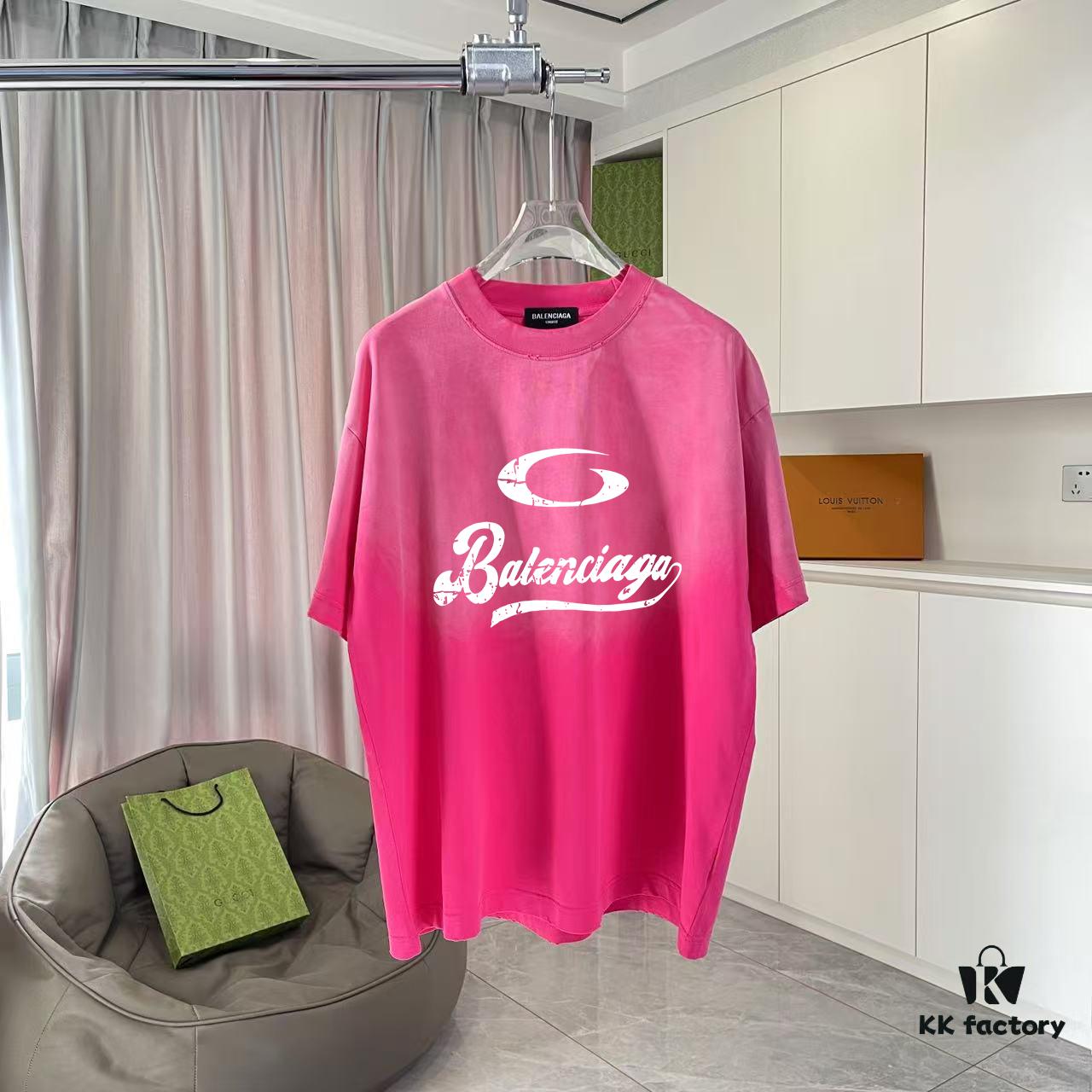 BALENCI*GA Paris 2025 Summer New Arrival Gradient Distressed Short-Sleeve T-Shirt with Signature Logo Print, Custom 320g Fabric, Unisex Design