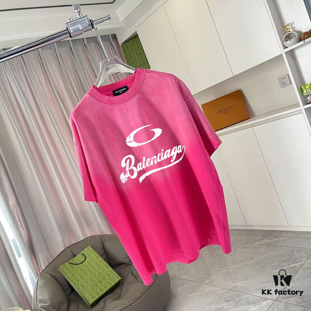 BALENCI*GA Paris 2025 Summer New Arrival Gradient Distressed Short-Sleeve T-Shirt with Signature Logo Print, Custom 320g Fabric, Unisex Design