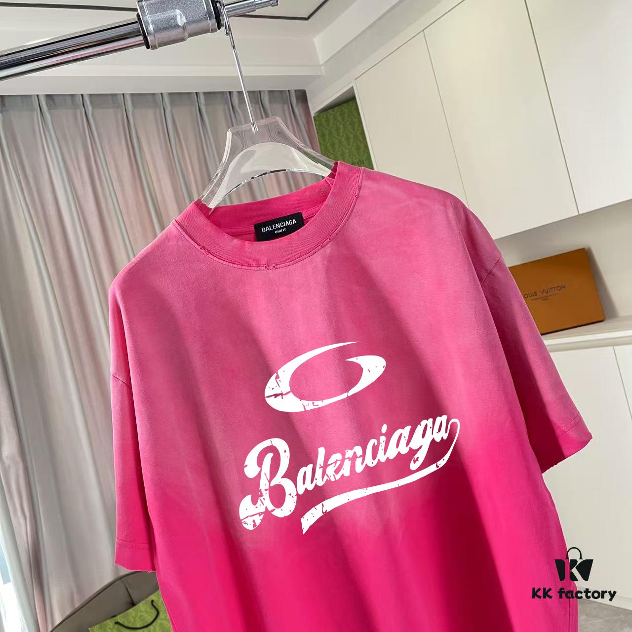 BALENCI*GA Paris 2025 Summer New Arrival Gradient Distressed Short-Sleeve T-Shirt with Signature Logo Print, Custom 320g Fabric, Unisex Design