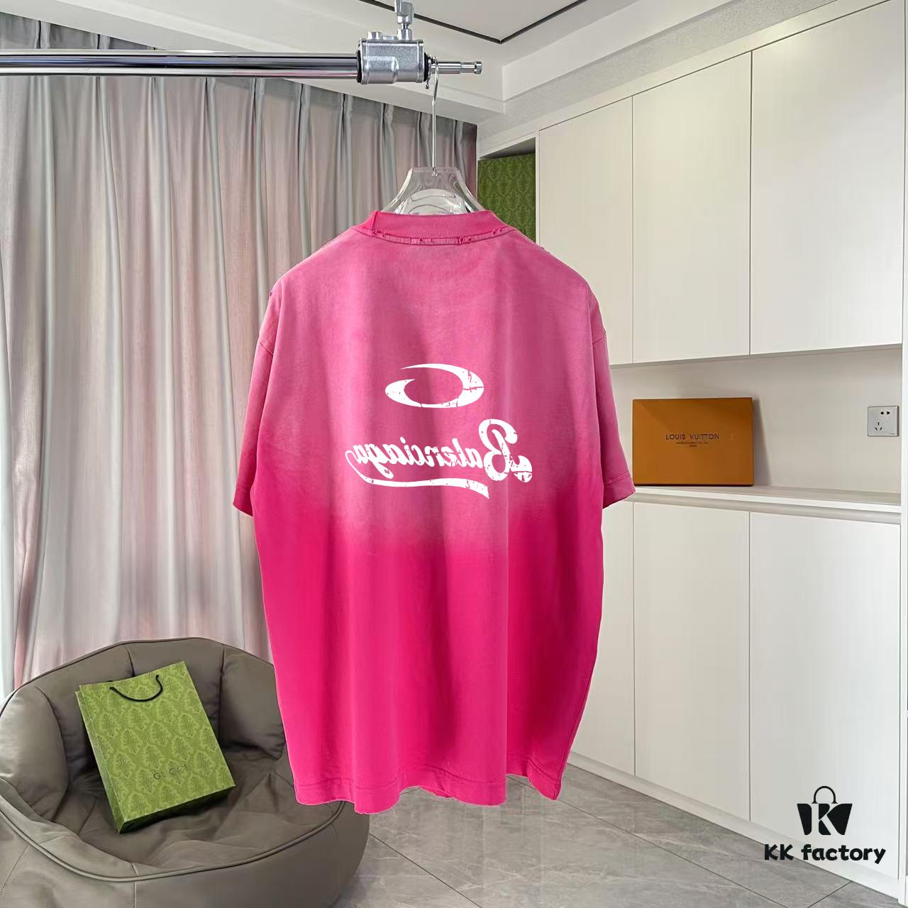 BALENCI*GA Paris 2025 Summer New Arrival Gradient Distressed Short-Sleeve T-Shirt with Signature Logo Print, Custom 320g Fabric, Unisex Design