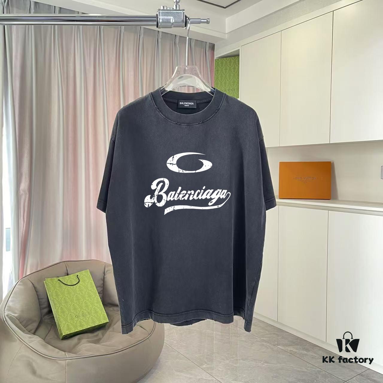 BALENCI*GA Paris 2025 Summer New Arrival Gradient Distressed Short Sleeve T-Shirt with Unique Letter Logo Print, Custom 320g Fabric, Unisex Design