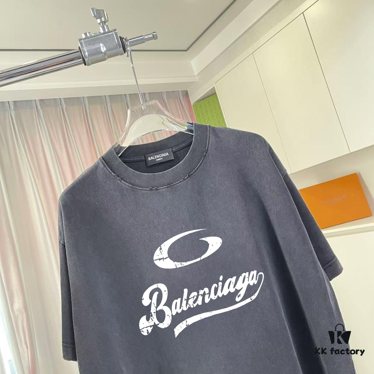 BALENCI*GA Paris 2025 Summer New Arrival Gradient Distressed Short Sleeve T-Shirt with Unique Letter Logo Print, Custom 320g Fabric, Unisex Design