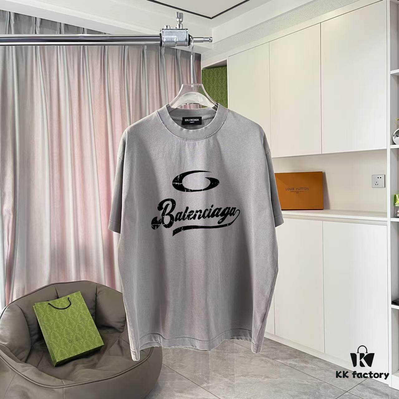 BALENCI*GA Paris 2025 Summer New Arrival Ombre Distressed Vintage Letter Logo Print Custom 320g Fabric Short Sleeve T-Shirt Unisex