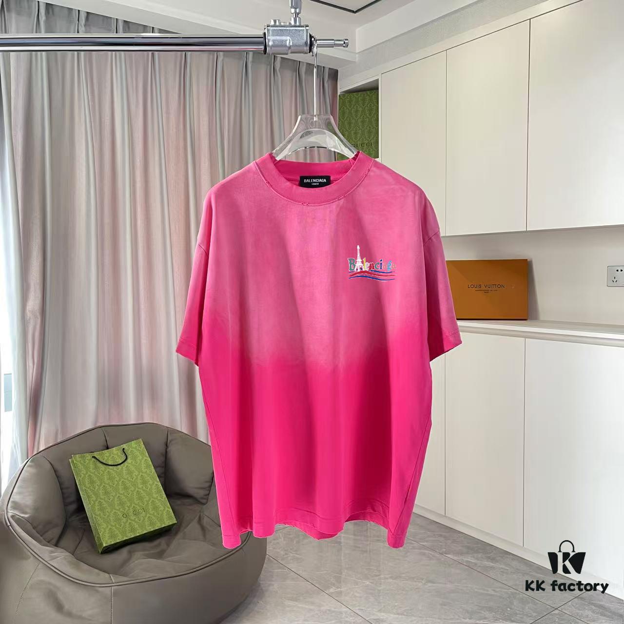 BALENCI*GA Paris 2025 Summer New Arrival Gradient Distressed Short-Sleeve T-Shirt with Custom 320g Fabric and Signature Logo Print Unisex Design