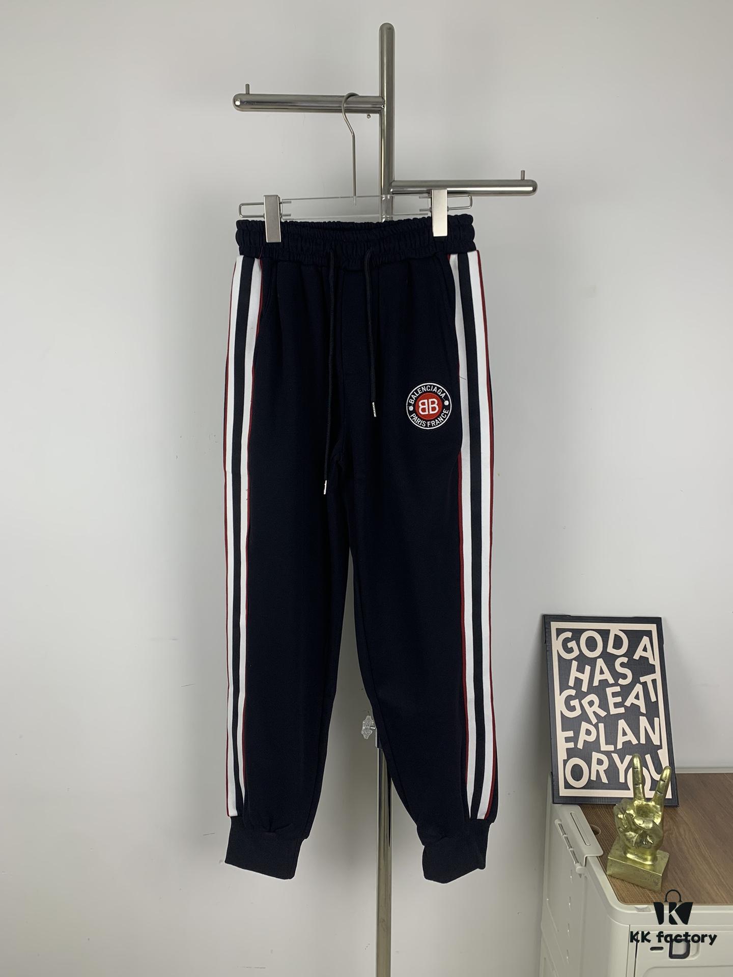 New B Balenciaga BLCG Embroidered Webbing Red White Black Striped Joggers Unisex - Stylish and Flattering Fit