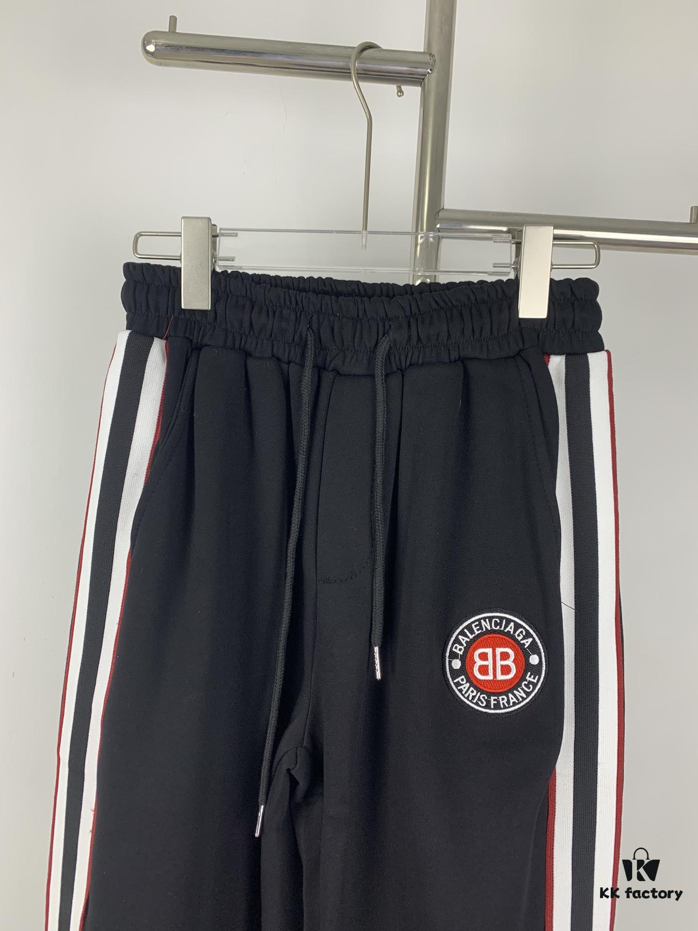 New B Balenciaga BLCG Embroidered Webbing Red White Black Striped Joggers Unisex - Stylish and Flattering Fit