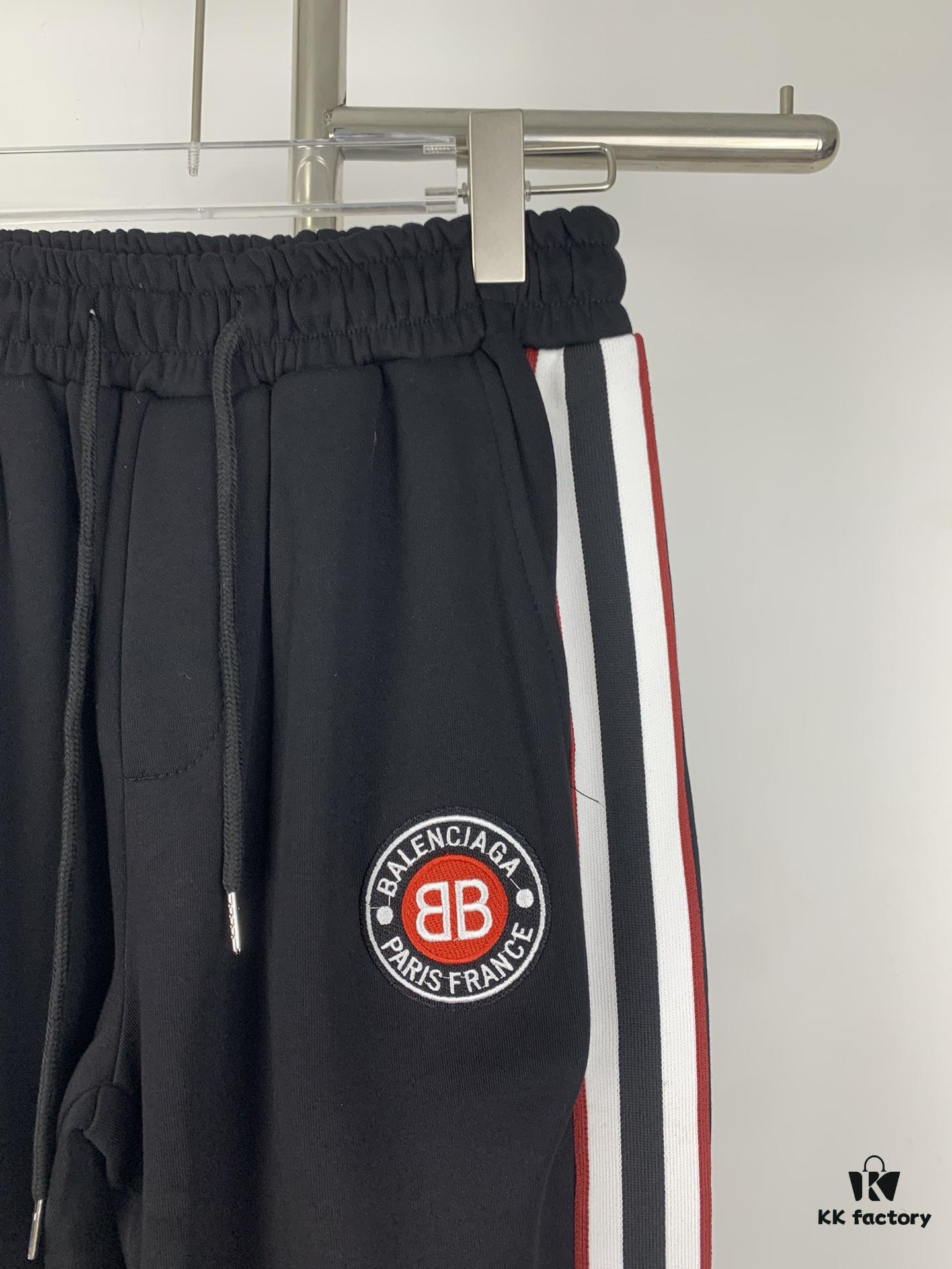 New B Balenciaga BLCG Embroidered Webbing Red White Black Striped Joggers Unisex - Stylish and Flattering Fit