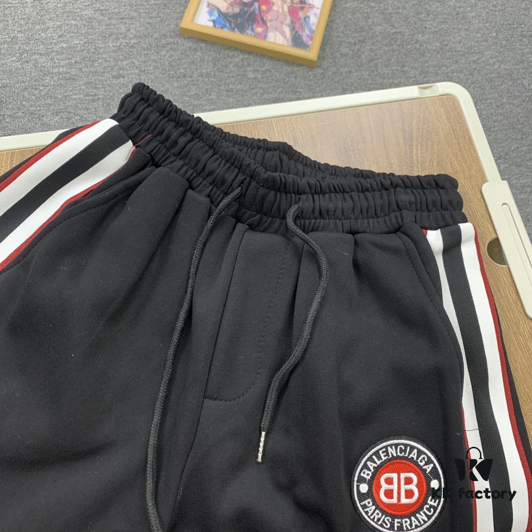New B Balenciaga BLCG Embroidered Webbing Red White Black Striped Joggers Unisex - Stylish and Flattering Fit