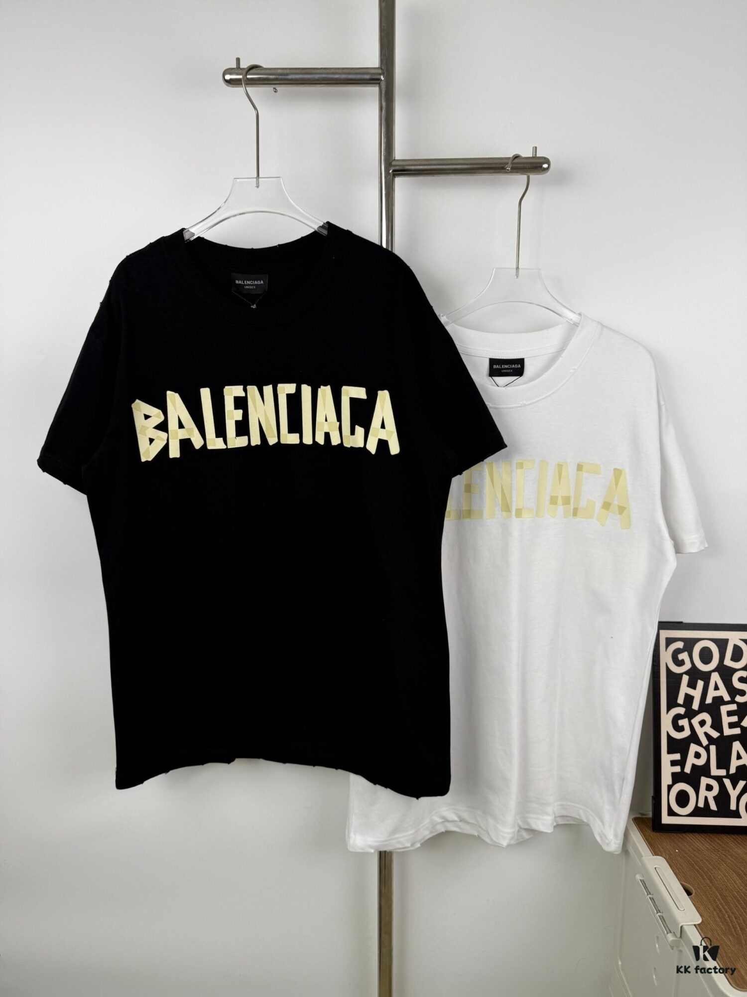 New Arrival Balenciaga-Inspired Tape Logo Distressed Short-Sleeve T-Shirt