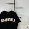 New Arrival Balenciaga-Inspired Tape Logo Distressed Short-Sleeve T-Shirt